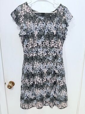 Signature Collection SZ L Floral Ruffle-Sleeve Mini Dress Multi Colored NWOT